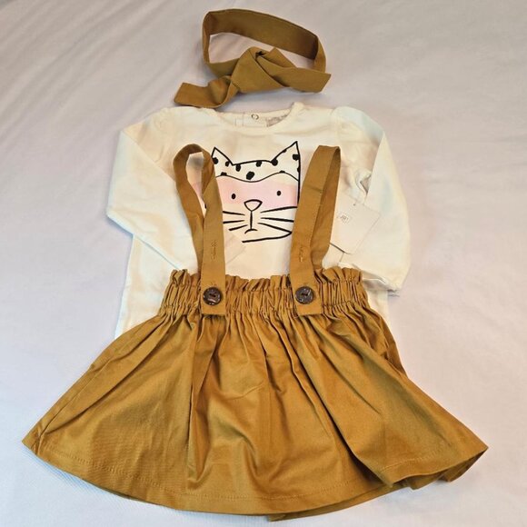 ROSIE POPE Shirt and Cotton Skirt w/ Headband Sz 12 Months White/Mustard - Picture 1 of 6